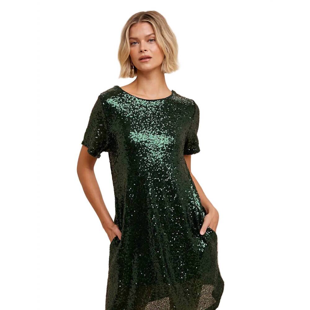 NEW IN-LOOM sequin lowback mini dress in evergreen